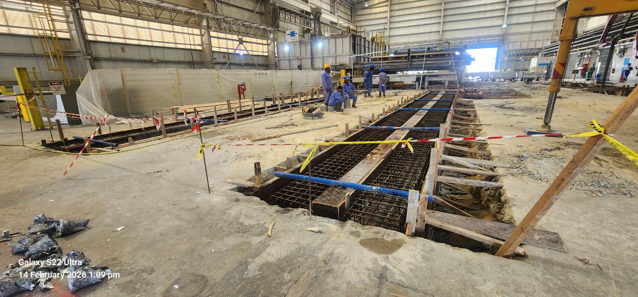 Industrial foundation works inside a process plant