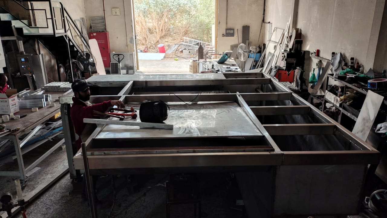 Stainless steel tank fabrication in workshop